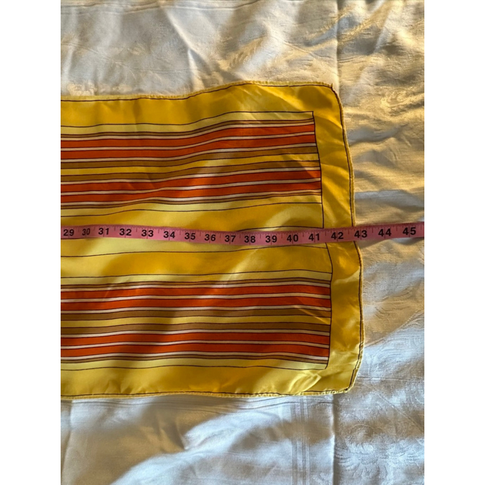 Vintage 1970s Striped Satin Scarf in Mustard Yellow and Burnt Orange | Retro Mod - Picture 4 of 6